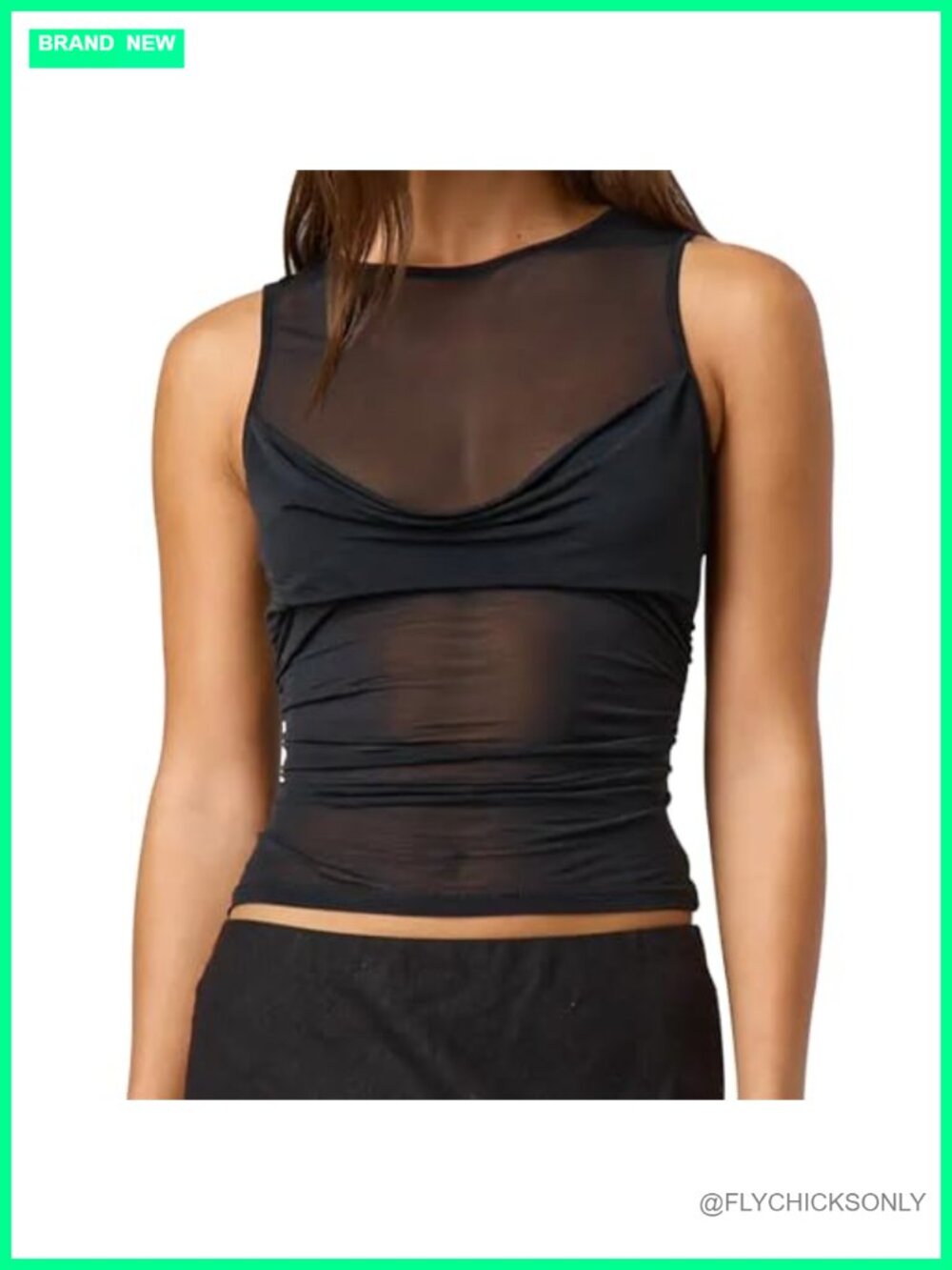 Women Sheer Mesh Tank Top Sleeveless Ruched Bodycon See Through Top